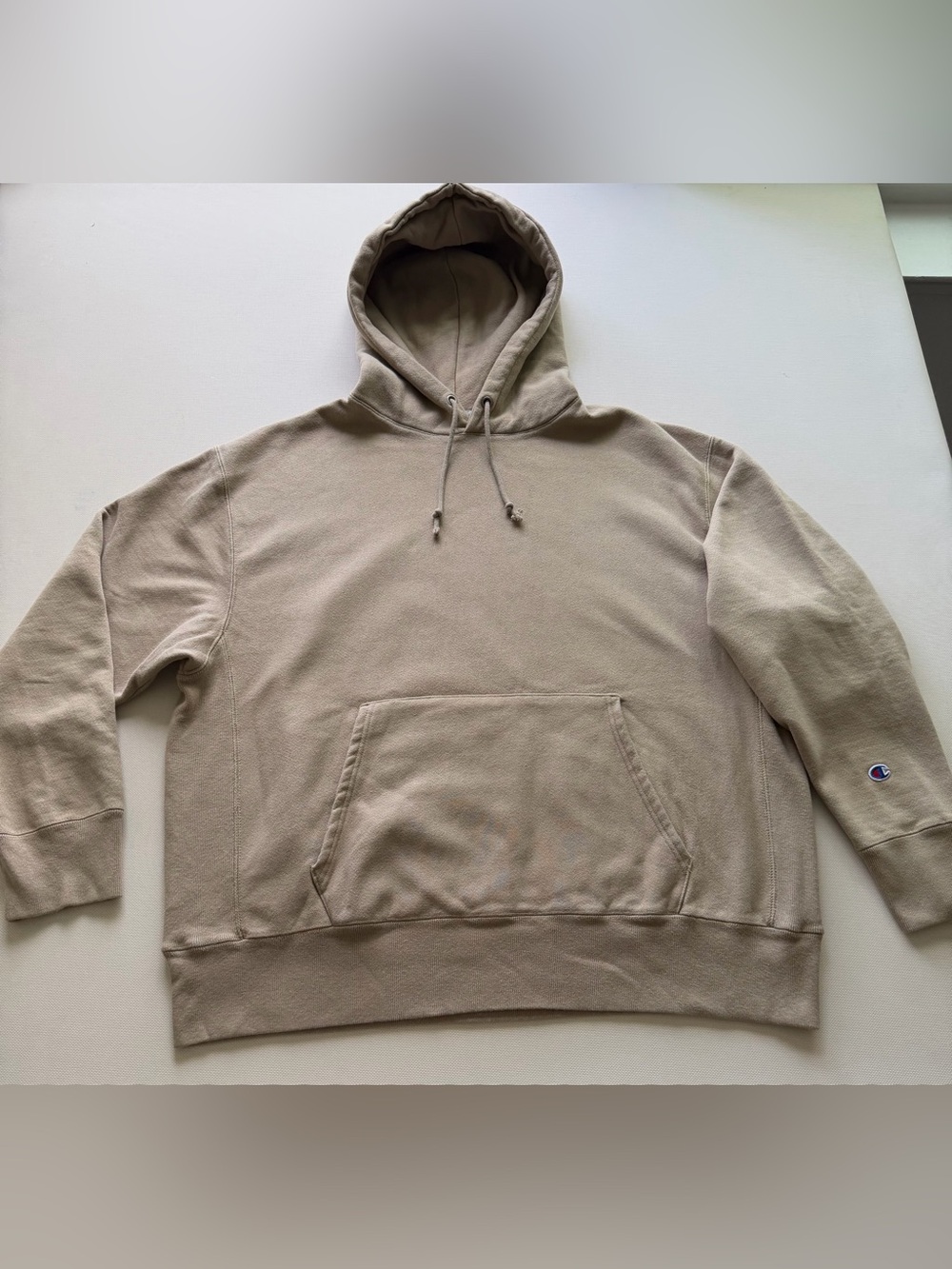 Champion Men's Beige Pullover Hoodie with Front Pocket L